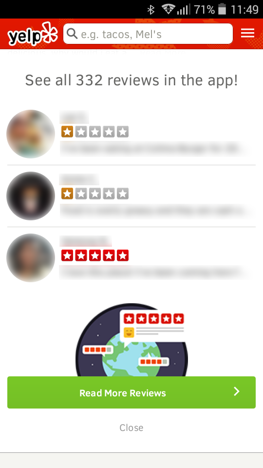 Yelp reviews on mobile website