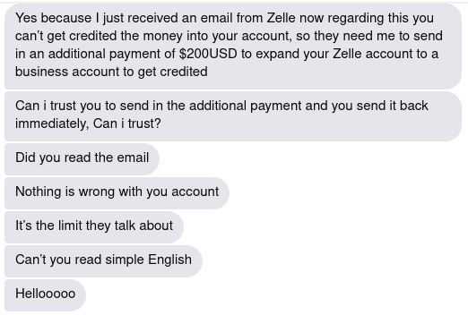 Messages from the scammer, pressuring me to continue