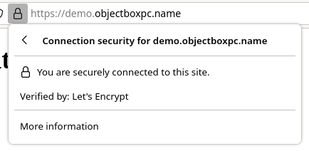 Connection security information in Web browser