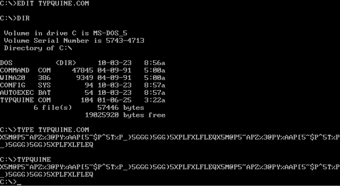 Demonstration of the program on MS-DOS 5.0