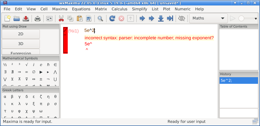 Calculation with an error message reading: incorrect syntax: parser: incomplete number; missing exponent?